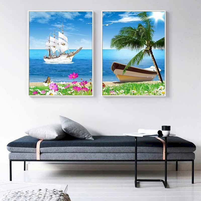 Bộ 2 tranh canvas phong cảnh biển ngày nắng đẹp