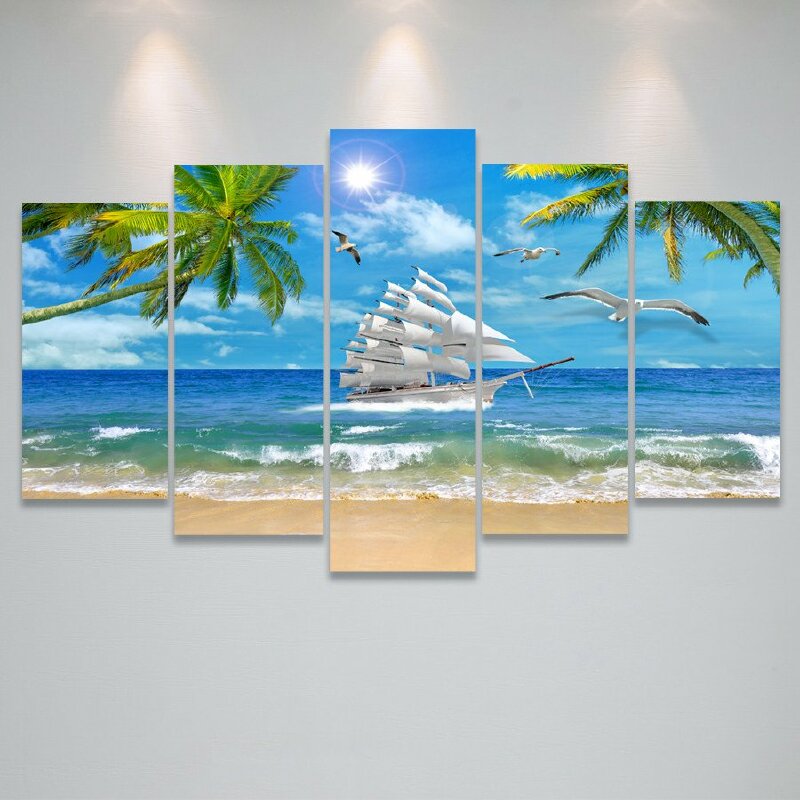 Mẫu set 5 tranh canvas thuận buồm xuôi gió bình yên, đẹp mắt
