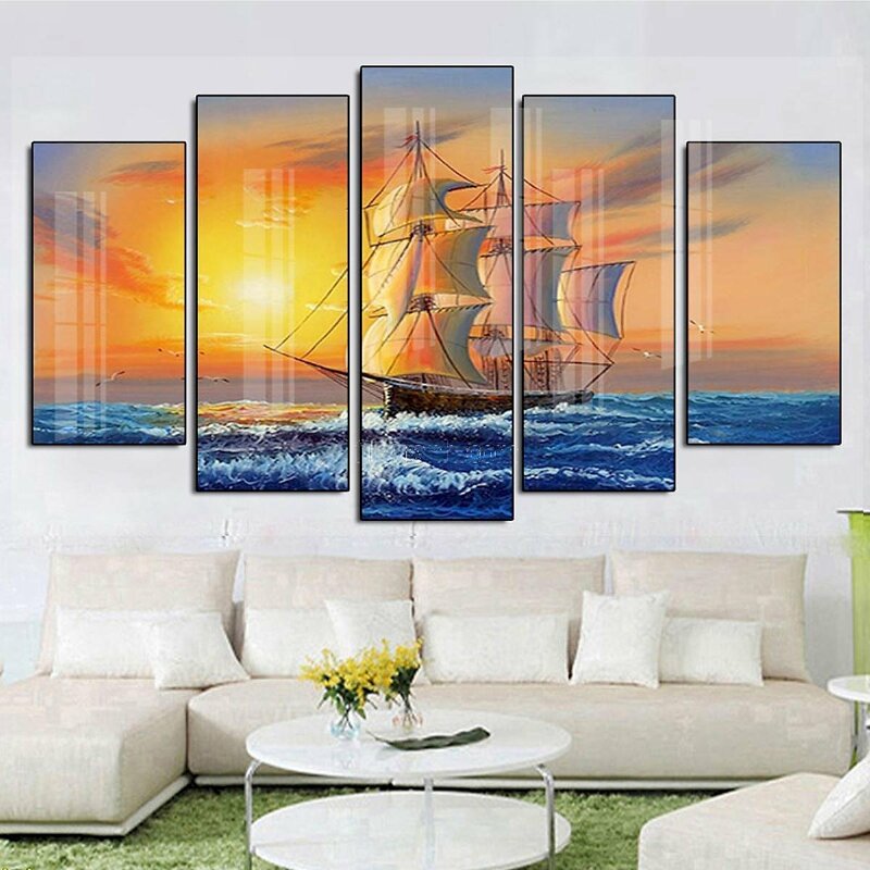 Mẫu bộ 5 tranh canvas thuận buồm xuôi gió đẹp trang trí tường