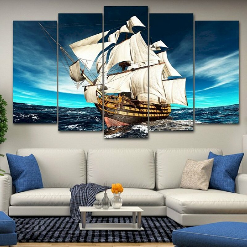 Mẫu set tranh canvas thuận buồm xuôi gió 3D 5 tranh đẹp, hiện đại