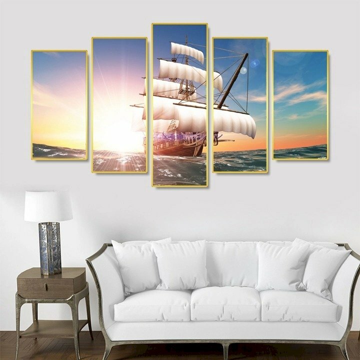 Set 5 tranh canvas thuận buồm xuôi gió phong thuỷ treo tường trang trí phòng khách, phòng làm việc đẹp trang nhã