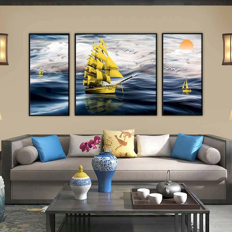 Mẫu bộ 3 tranh canvas thuận buồm xuôi gió phong thuỷ tuyệt đẹp
