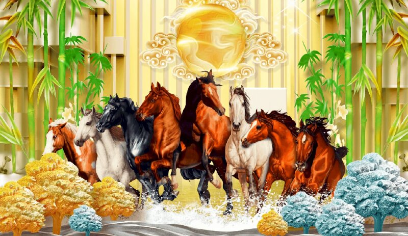 Tranh dán tường bát mã 3D cực đẹp trang trí trong nhà