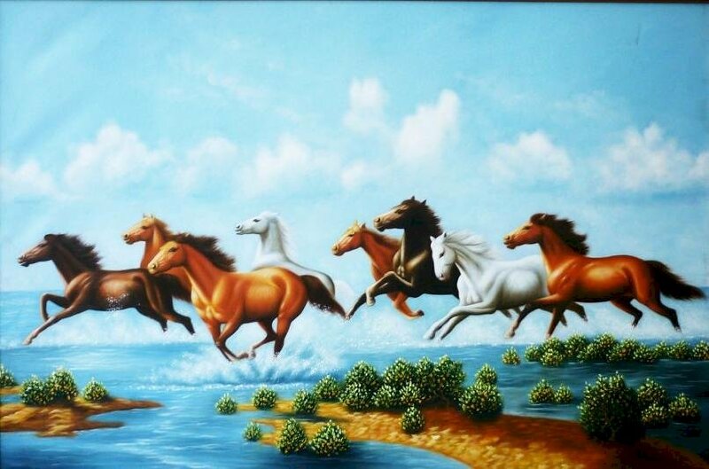 Tranh bát mã dán tường 3D tượng trưng cho sự dũng mãnh