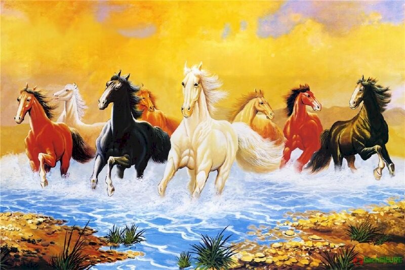 Tranh bát mã 3D tuyệt đẹp biểu tượng cho sự may mắn và dũng mãnh