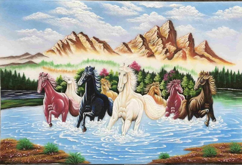 Tranh bát mã 3D án tường biểu tượng mang tài lộc và may mắn