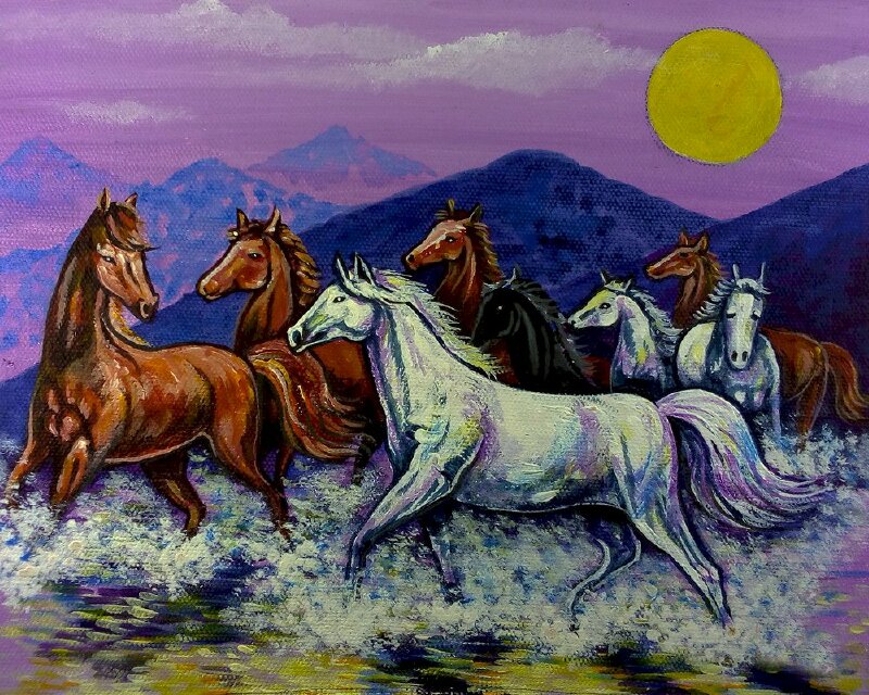 Tranh bát mã nghệ thuật 3D ấn tượng đẹp mắt