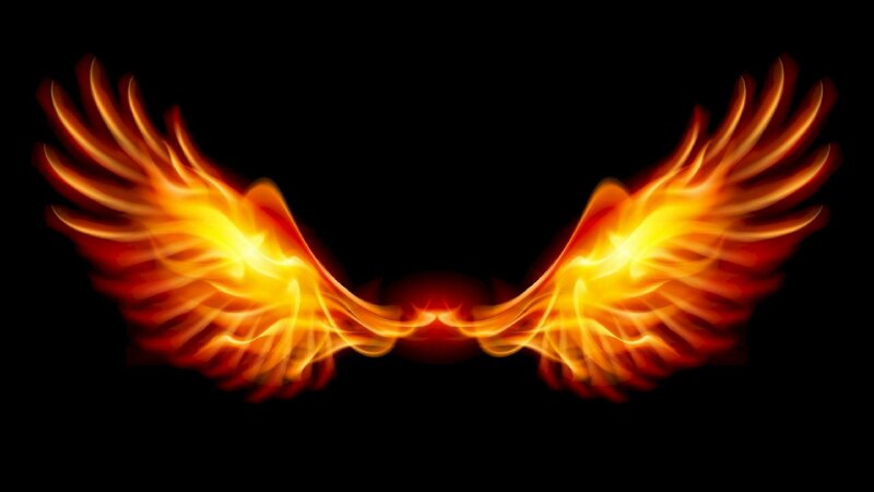 Tranh 3D dán tường cánh thiên thần lửa