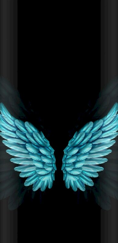 Tranh 3D dán tường đôi cánh thiên thần ánh sắc xanh