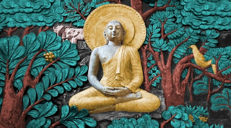 Tranh Phật 3D dán tường trang trí không gian phòng khách đem đến cảm giác thư thái, bình yên