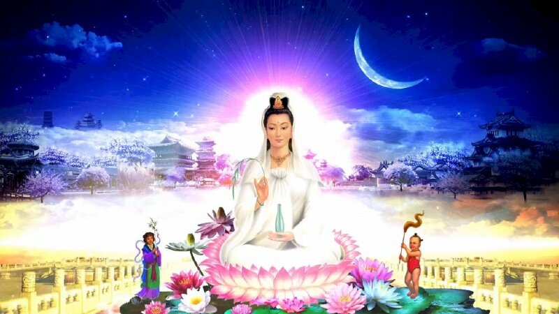 Tranh dán tường 3D hình Phật Bà Quan Âm