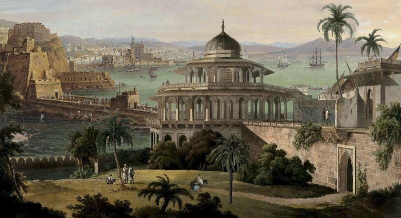 Tranh phong cảnh thành phố cổ với hình ảnh toà lâu đài cổ kính làm tranh dán tường trang trí đẹp