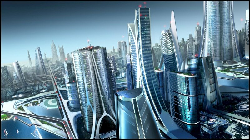 Tranh phong cảnh đẹp thành phố của tương lai thích hợp in tranh dán tường trang trí