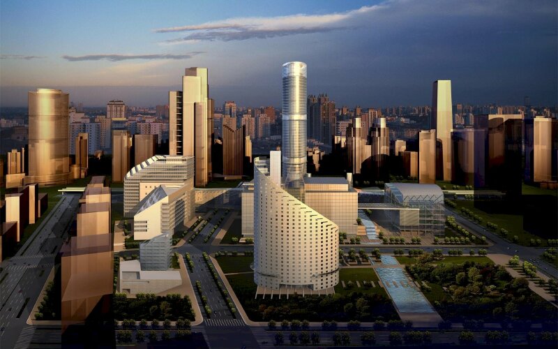 Tranh dán tường thành phố hiện đại với những công trình kiến trúc ấn tượng