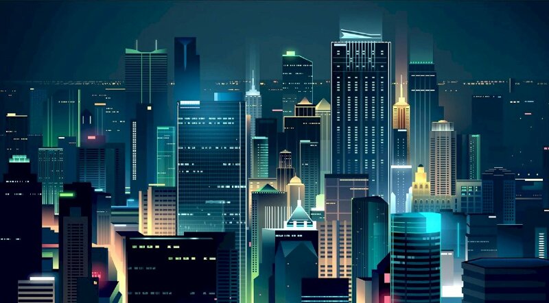 Tranh dán tường trang trí đẹp phong cảnh thành phố hiện đại, rực rỡ