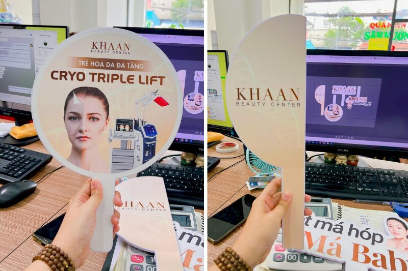 Hashtag cầm tay cho Thẩm Mỹ Quốc Tế KHAAN làm từ PP cán format nên bền, nhẹ