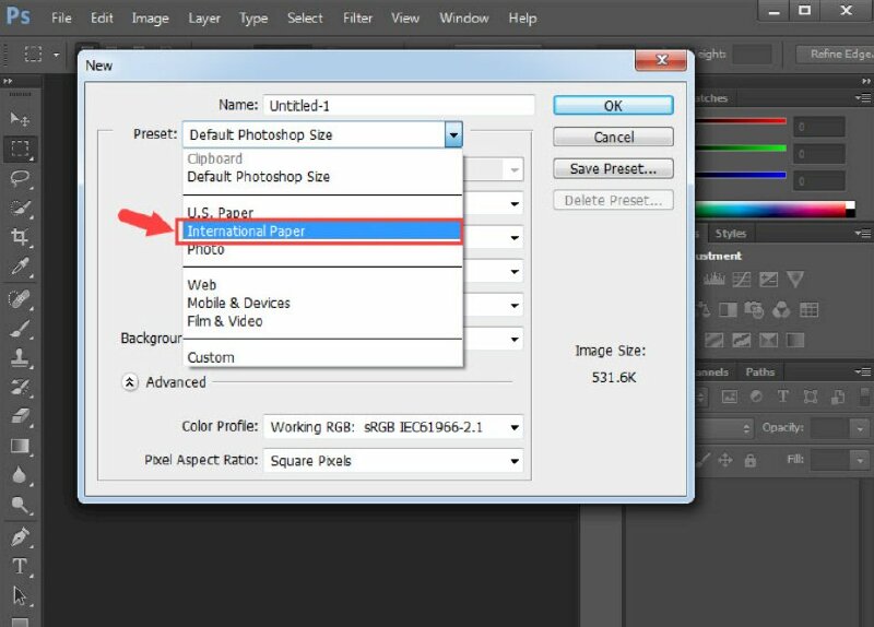 Bước 2: Tại mục Preset, các bạn chọn International Paper.