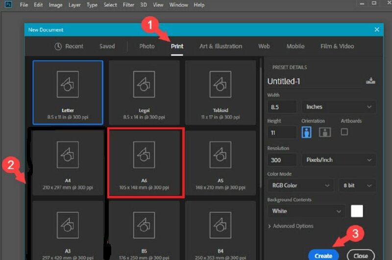 Tạo khổ giấy A6 trong Photoshop