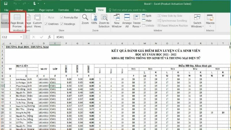 Cách in file Excel vừa trang A4 bằng Page Break Preview
