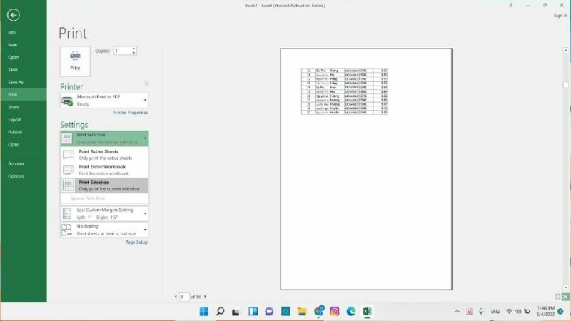 cách in hết trang giấy a4 trong excel