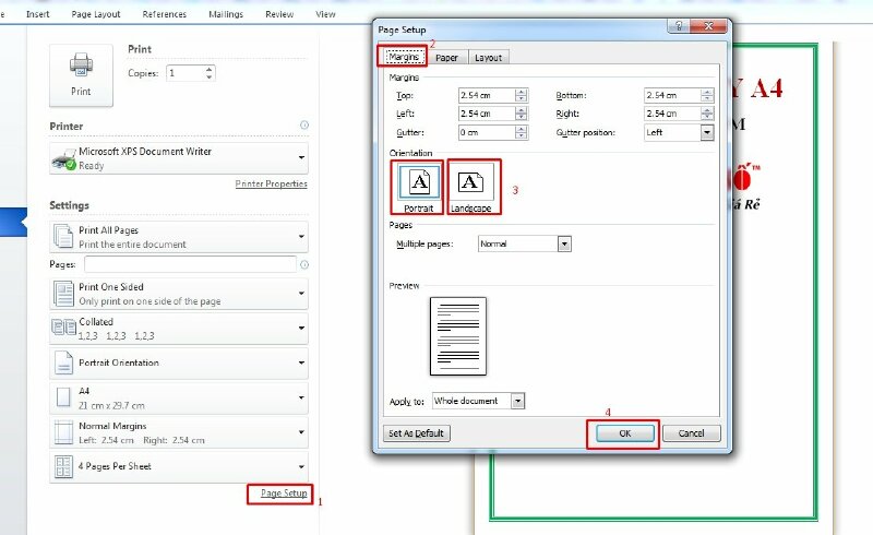 Cách in 1/4 giấy A4 trong Word