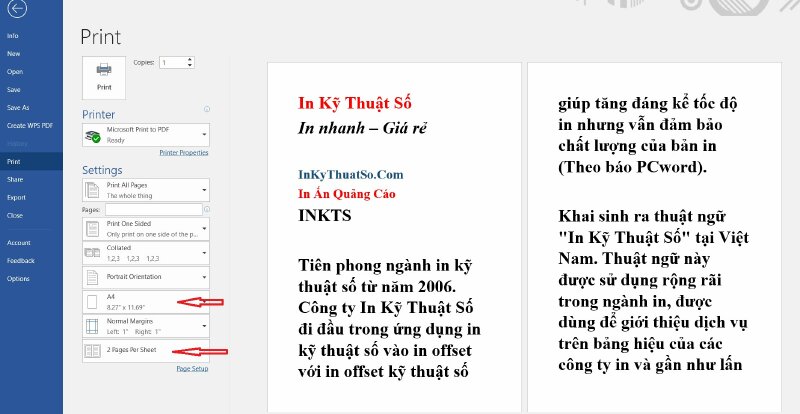 Cách in 2 trang Word trên 1 mặt giấy A4 - Inkythuatso