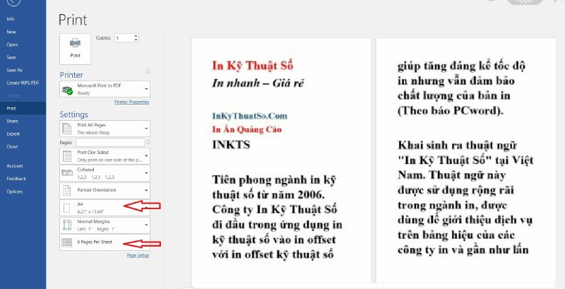 Cách in 6 trang trên 1 tờ A4 - Inkythuatso
