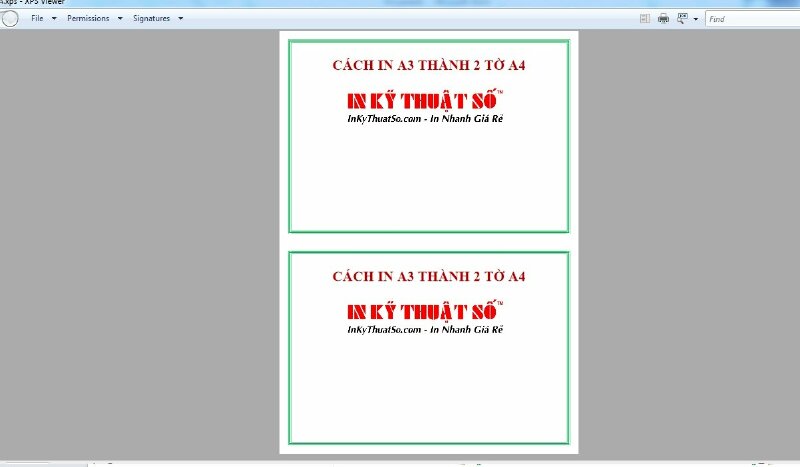 Kết quả in A3 thành 2 tờ A4 theo chiều ngang