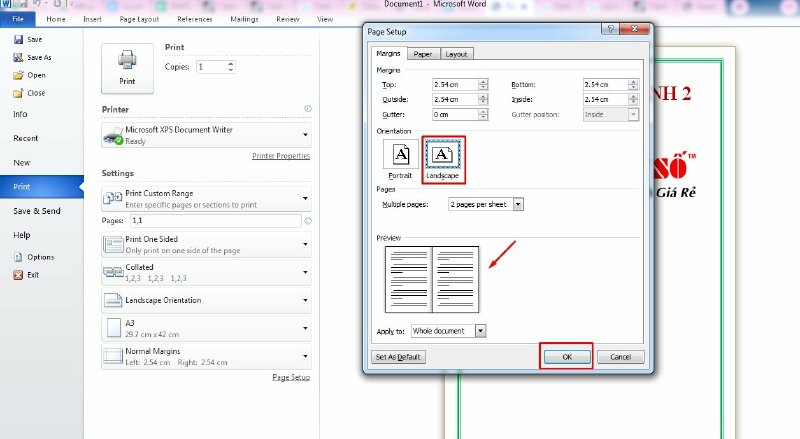Cách in A3 thành 2 tờ A4 theo chiều dọc