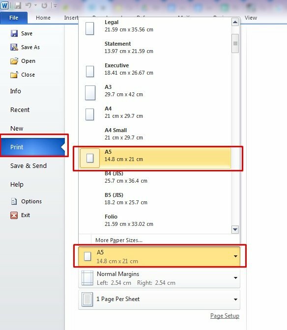 Bước 2: Thiết lập kích thước chuyển đổi thành khổ A5