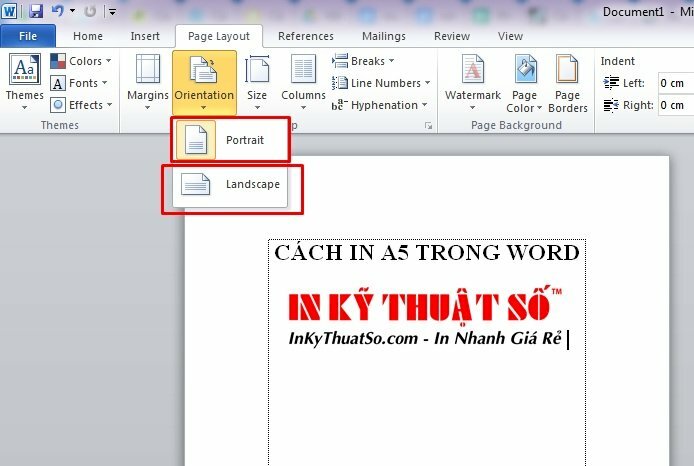 Bước 3: Thiết lập chiều trang in