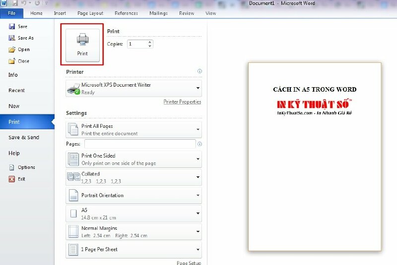 Cách in 1 mặt trên khổ giấy A5 trong Word