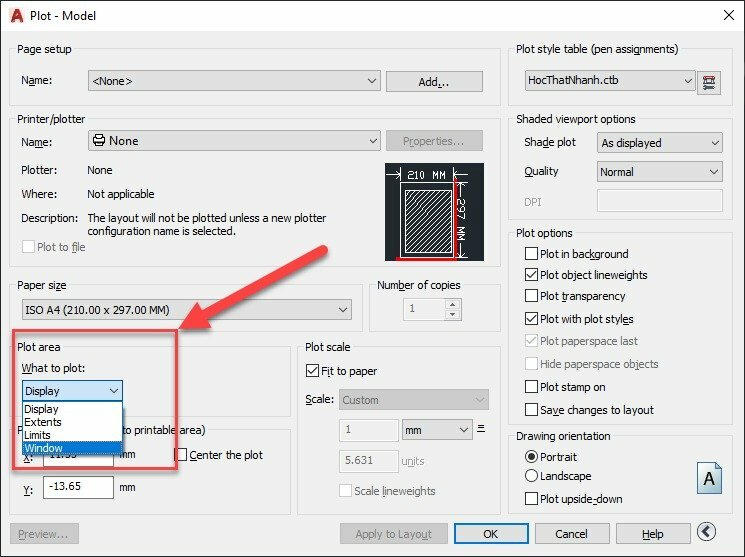 Cách chọn vùng in trong Cad - Inkythuatso