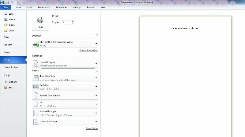 Cách in dọc giấy A4 trong Word