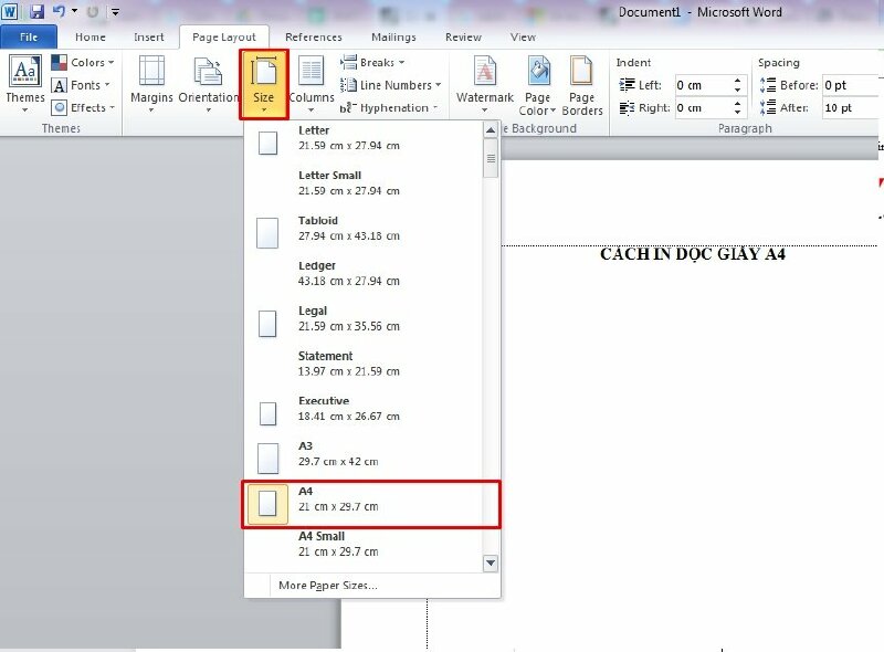 Cách in dọc giấy A4 trong Word