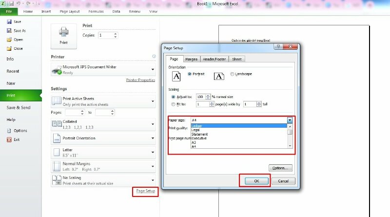 Cách in dọc giấy A4 trong Excel