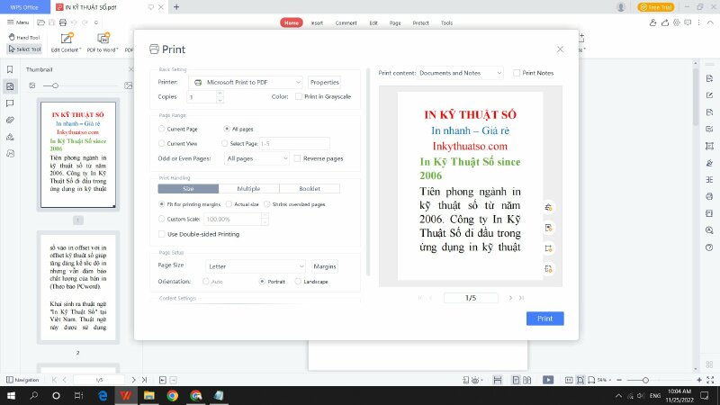 Cách in File PDF nhiều trang trên 1 tờ A4