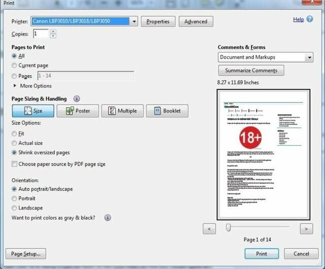 Cách in file PDF vừa khổ a4 với phần mềm Adobe Reader - Inkythuatso