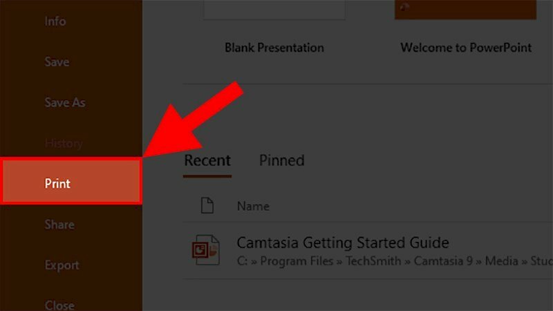Chọn mục Print (In) từ menu File trong phần mềm PowerPoint