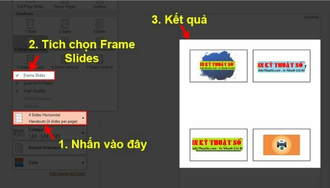 Cách khắc phục lỗi mất đường viền bằng tùy chọn Frame Slides khi in Powerpoint