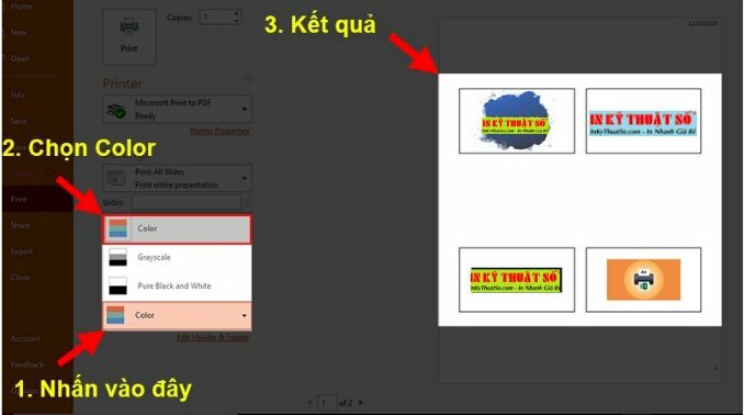 Cách chọn chế độ in màu sắc trong cài đặt Print của PowerPoint