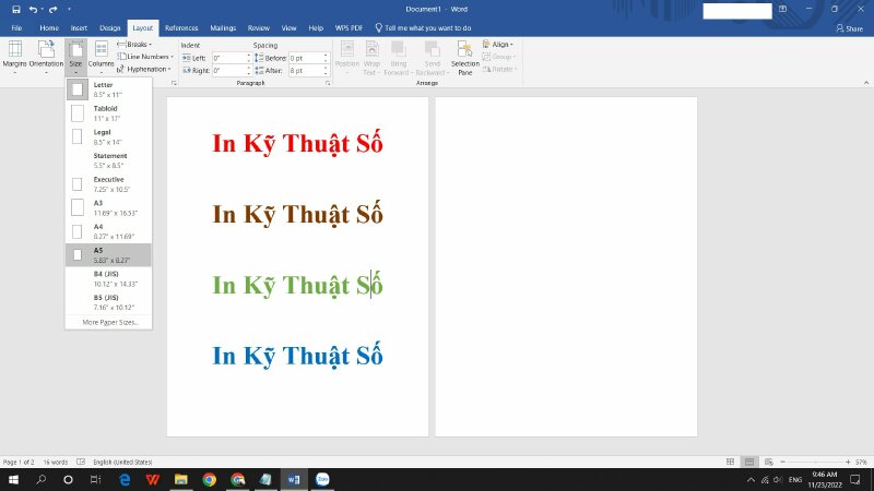 Cách in giấy A5 ngang trong Word bằng Layout - In Kỹ Thuật Số