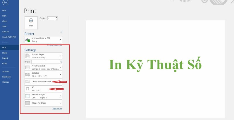 Hướng dẫn cách in giấy A5 ngang trong Word