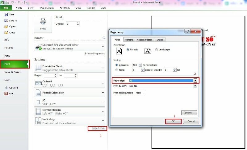 Thiết lập trang in A5