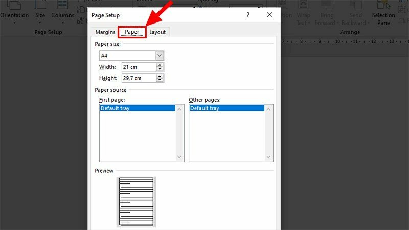 Căn lề khổ giấy A4 trong Word bằng Page Setup