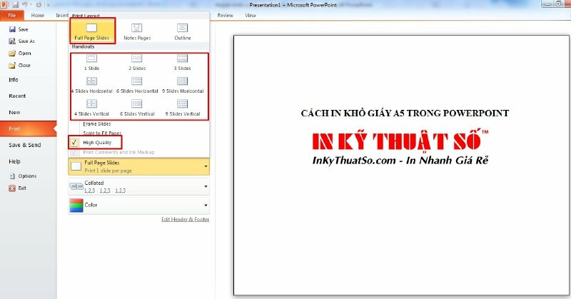 Thiết lập kích thước slide trong Powerpoint thành khổ A5