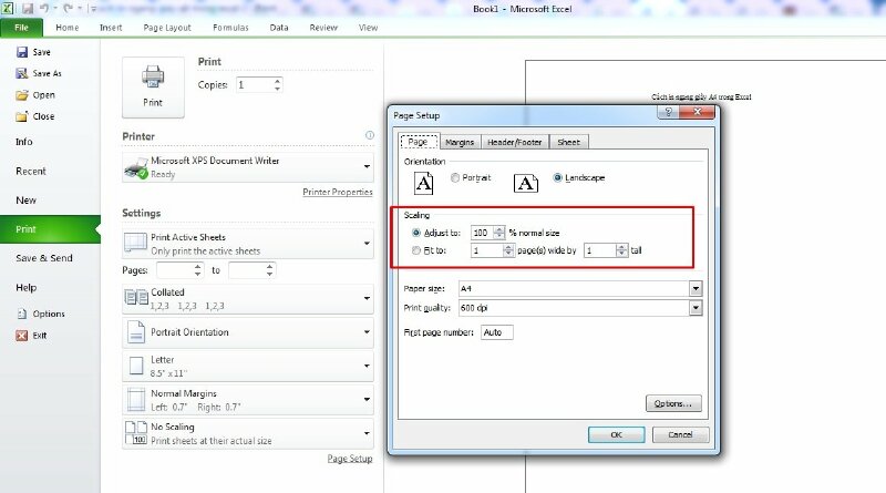 Thiết lập in Excel ngang vừa trang giấy A4