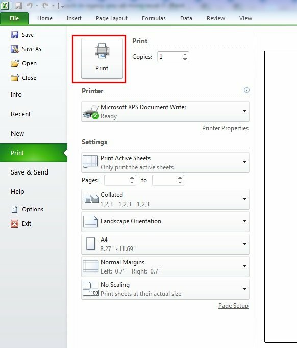 Tiến hành in ngang giấy A4 trong Excel