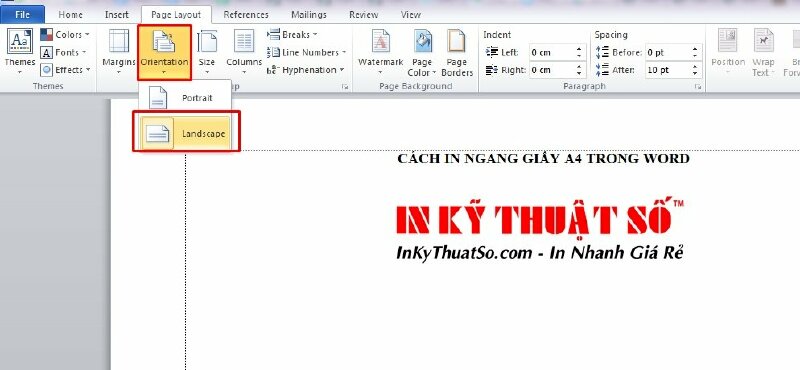Thiết lập trang in A4 nằm ngang trong Word