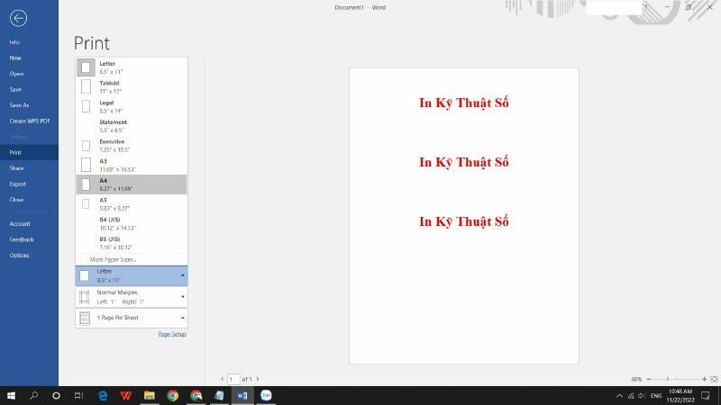 Cách in khổ A3 sang A4 trong Word
